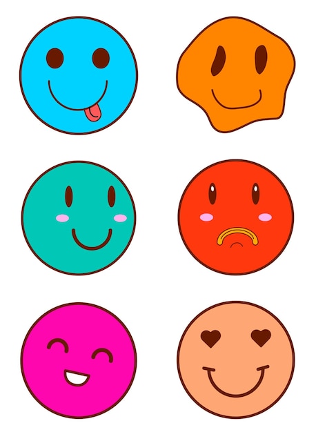 A set of emoticons in the style of y2k. Bright set of emojis.