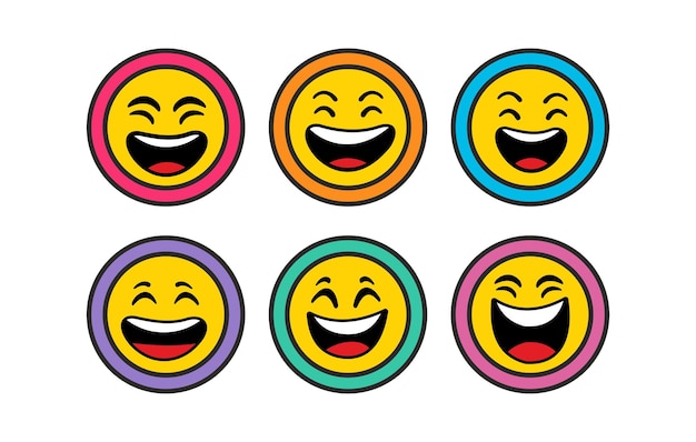 A set of emoticons that say happy.