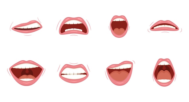 Set of emotional women's lips Cartoon cute mouth expressions