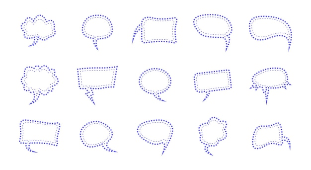 Set of empty speech bubble blue line art chatting box message box colorful cartoon vector illustrat