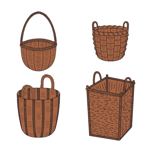  set of empty wicker baskets.