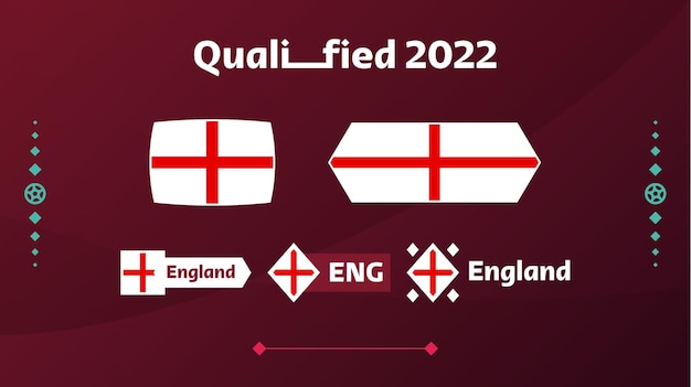 Set of england flag and text on 2022 football tournament background. Vector illustration Football Pattern for banner, card, website. national flag england