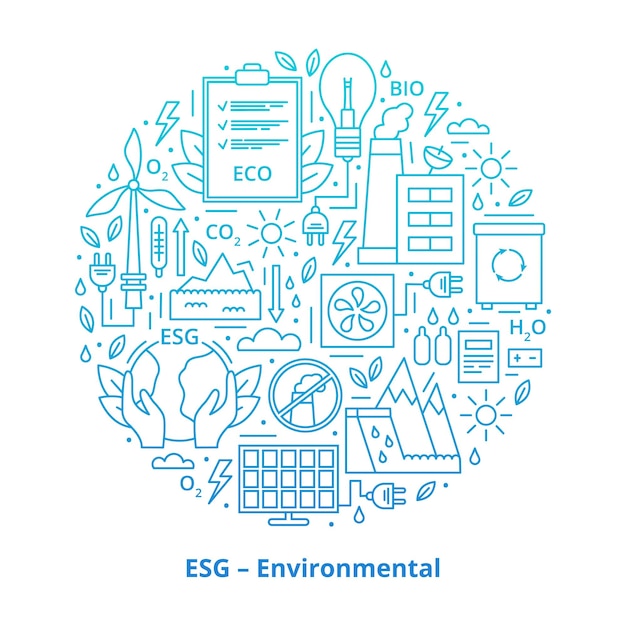 Vector set of esg, eco, and bio icons. esg environmental criteria, gradient. vector illustration.