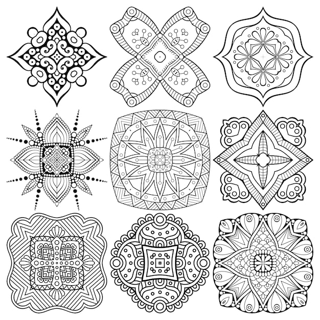 Set of ethnic mandala drawing.