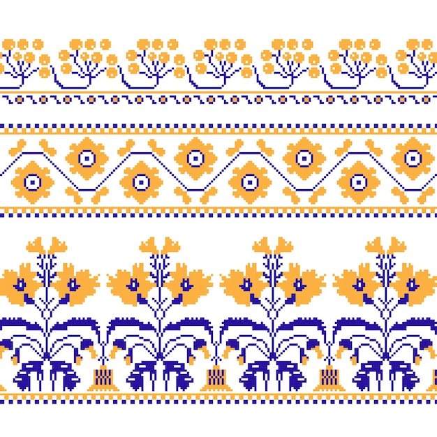 Set of Ethnic ornament pattern with cross stitch flower