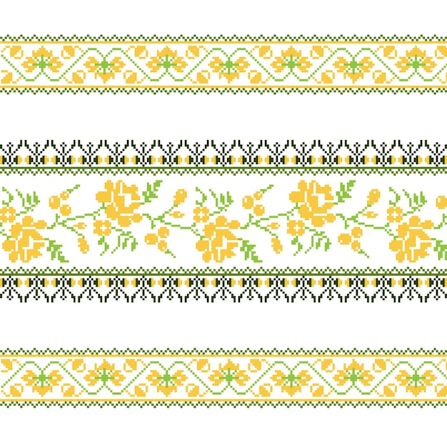 Set of Ethnic ornament pattern with cross stitch flower