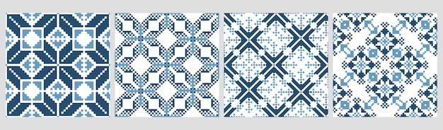 Set of ethnic seamless patterns Geometric abstract twocolor patterns Ethnic motifs Print textile