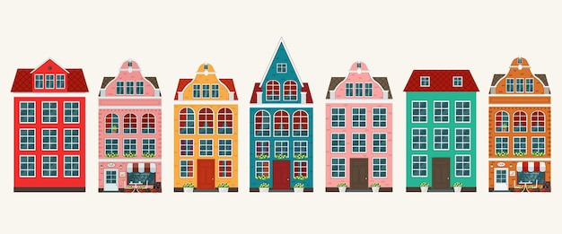 Set of european colorful old houses