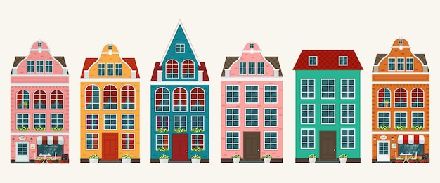 Set of european colorful old houses