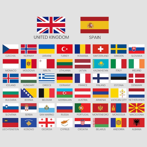 Set of European countries flags collection illustration vector