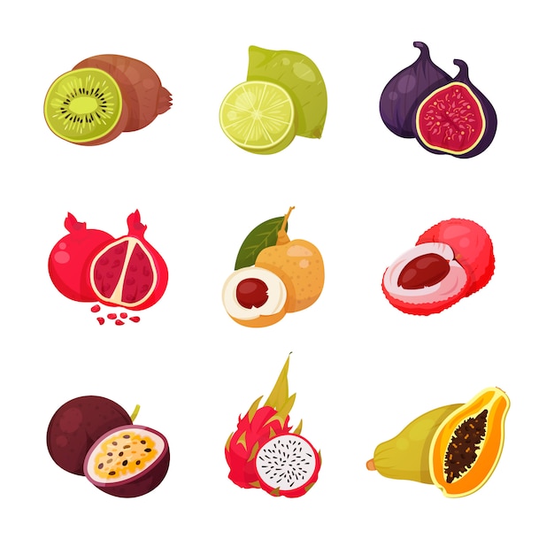 Set of exotic fruits sliced