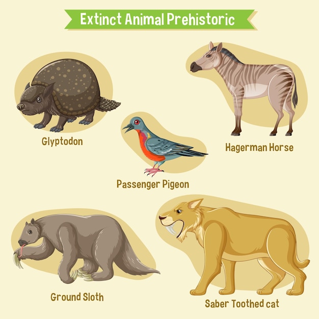 Vector a set of extinct animals sticker set