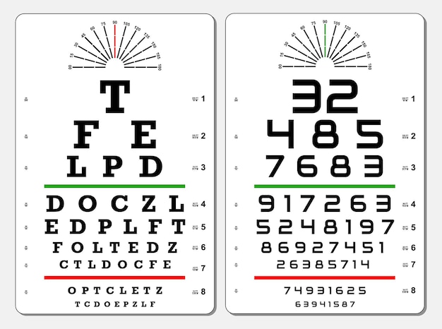 set of eye test chart isolated or vision exam medical diagnostic.