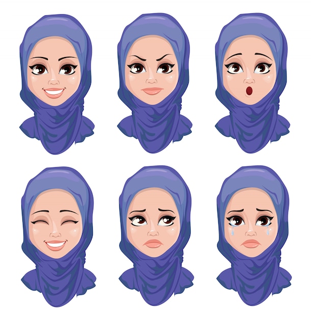 Set of face expressions of Arabic woman