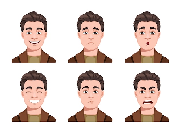 set of Face expressions of man