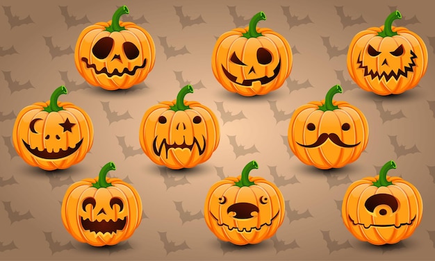 Set of face Halloween Pumpkins vector