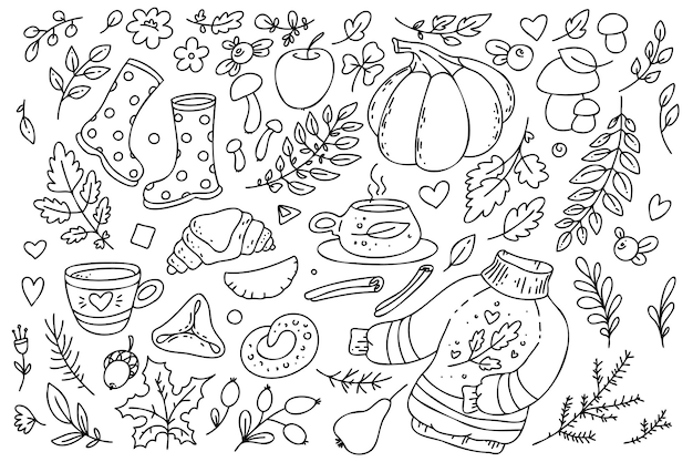 A set of fall elements Autumn vector illustration