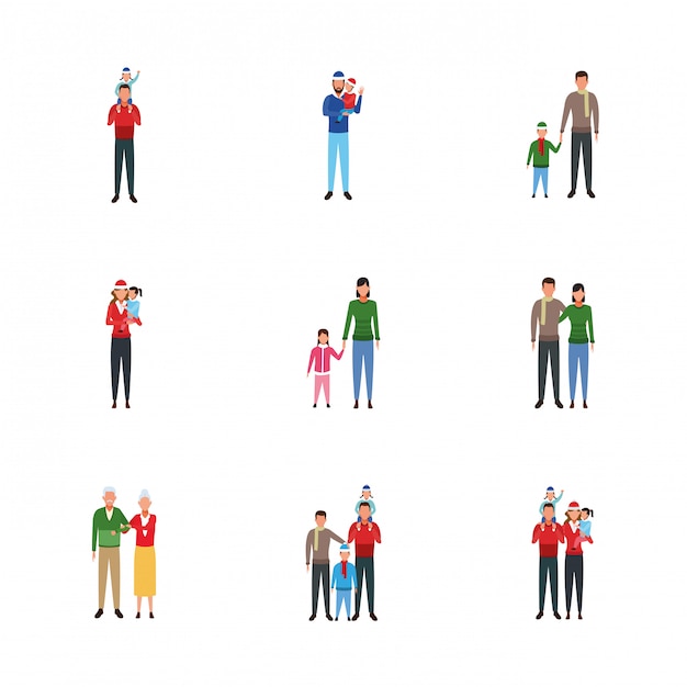 Vector set of family and people with kids