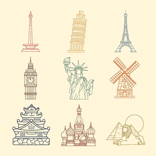 Vector set of famous landmarks of the world vector collection handdraw