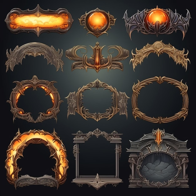 Set of fantasy buttons game buttons for ui and ux