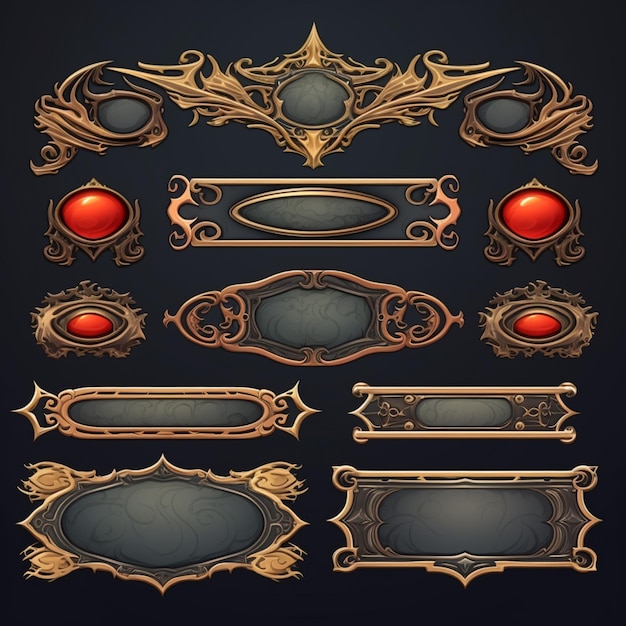 Set of fantasy stone game buttons for ui and ux