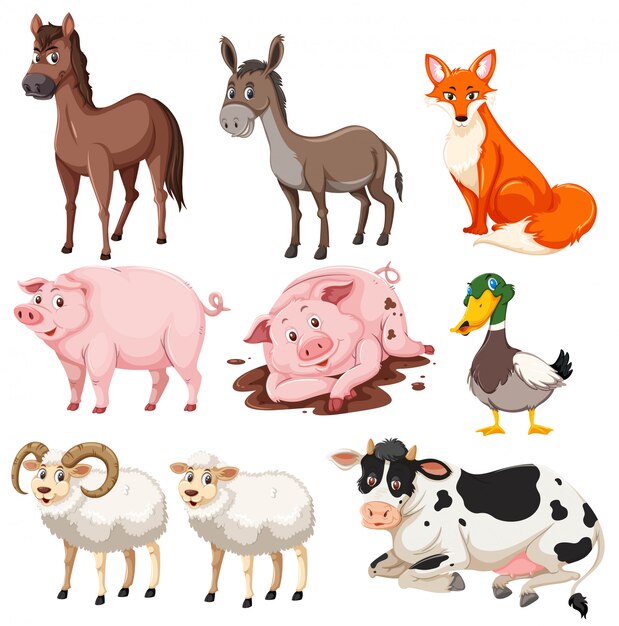 Vector set of farm animals