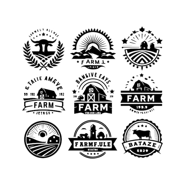 Vector set of farm logo silhouette orange farm logo icon set silhouette vector art illustration