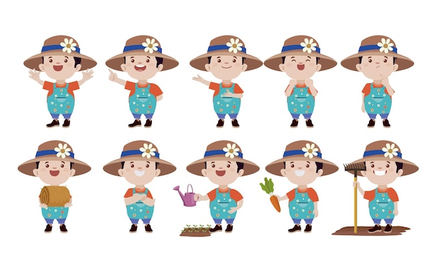 Set of farmer and gardener with different poses