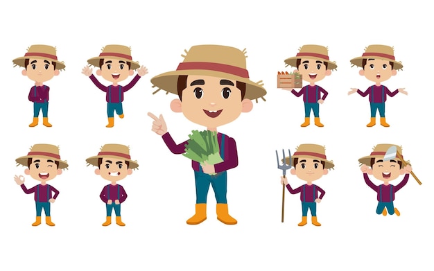 Set of farmer and gardener with different poses