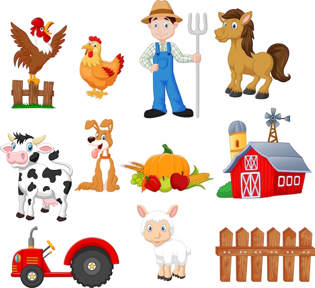 Set of farming cartoon with farmer