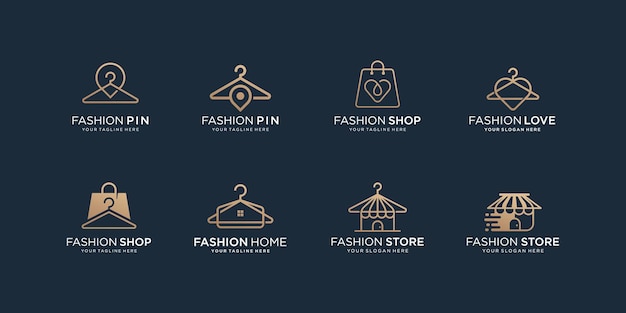 Set of fashion logo design fashion store hangers minimalist line shopping store logo collection