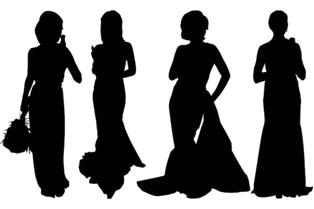 set of Fashion Model Girl's Silhouettes