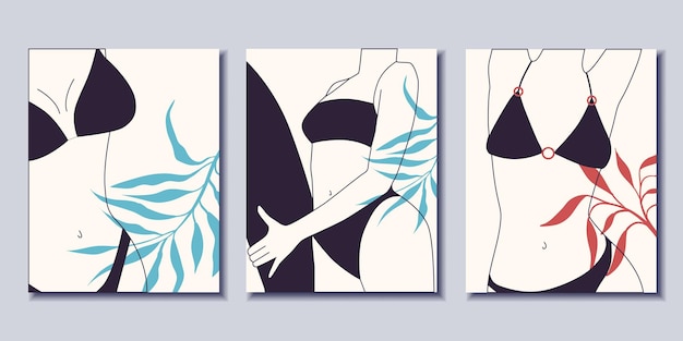 set of fashion posters. women in a swimwear. minimalism.