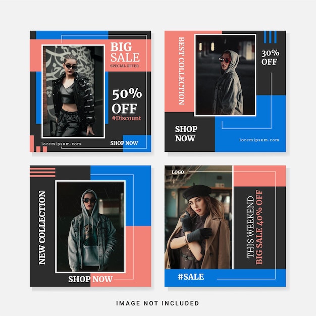 Set of fashion sale social media post template