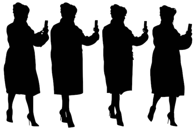 Set of the Fashionable Selfi Silhouette Girls