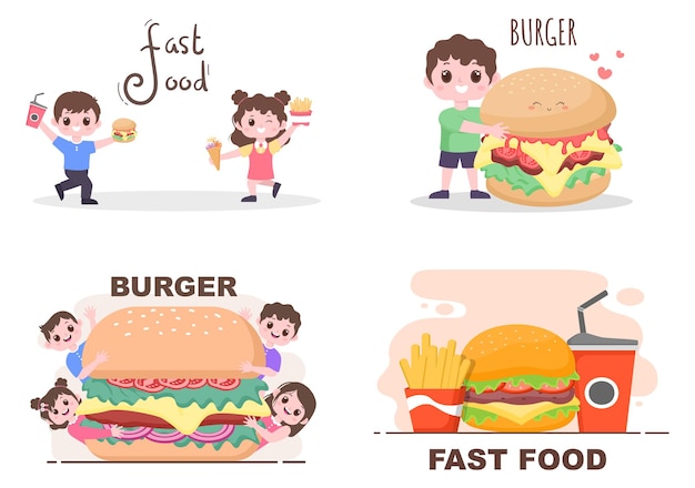 Set of Fast food Background Vector Illustration