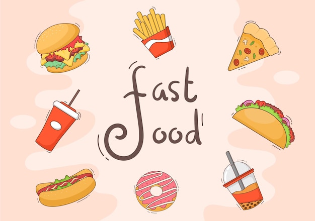 Set of Fast food Background Vector Illustration