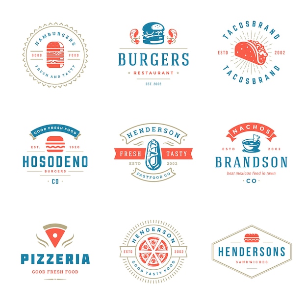 Set of Fast food or burger shop logos