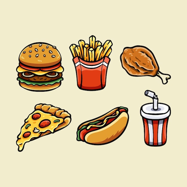 Set Of Fast Food Doodle Collection