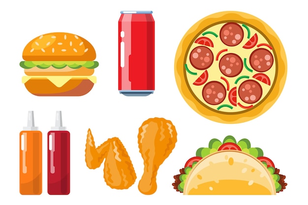 set of fast food isolated vector illustration