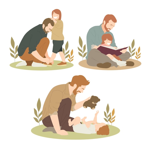 Set of father and child activity illustration