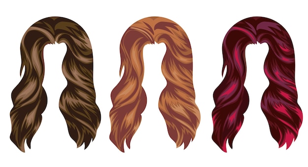 set of female long hair patterns in light blonde tones red and brown tones for characters