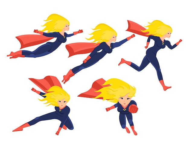 Set of female superhero in different situations and poses