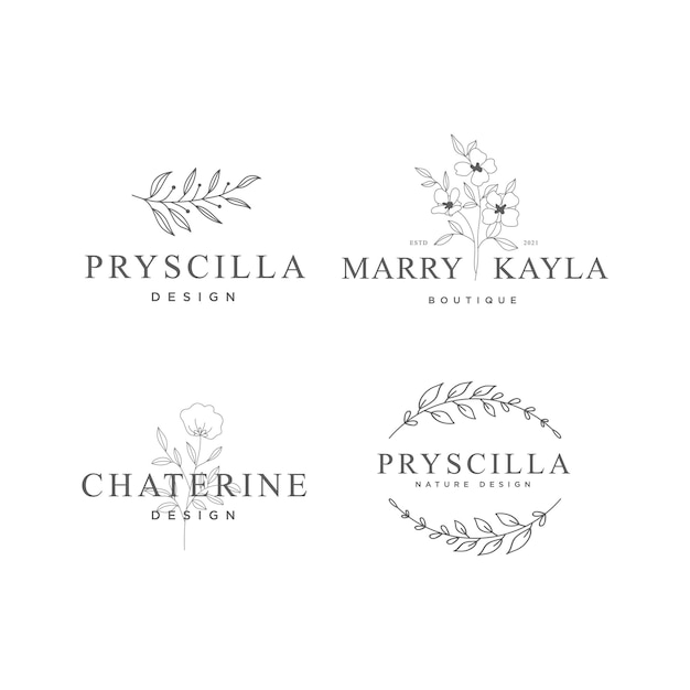 Set of Feminine Botanical Logo Template