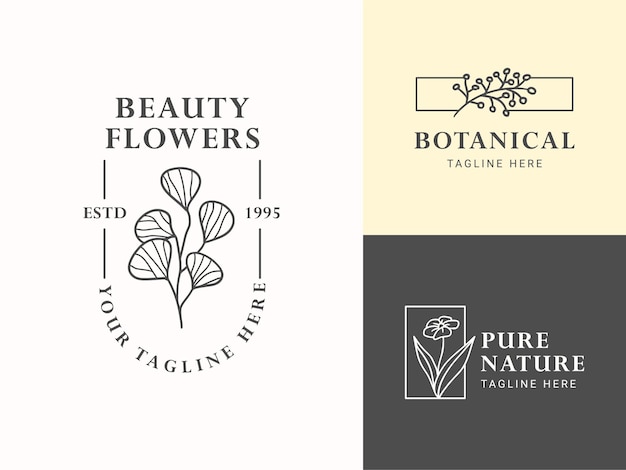 Set of feminine floral vector signs or logo templates