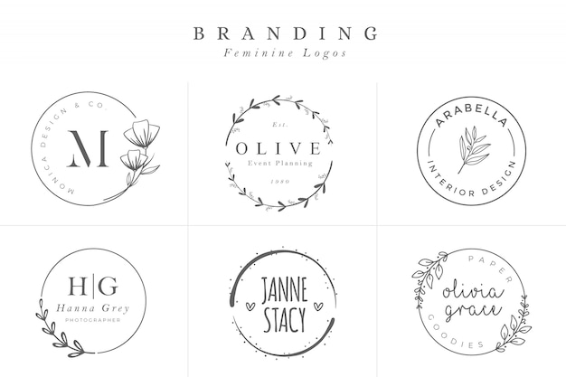 Vector set of feminine vector signs or logo templates