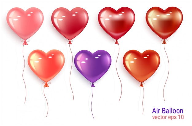 Set of festive balloons in the shape of a heart.