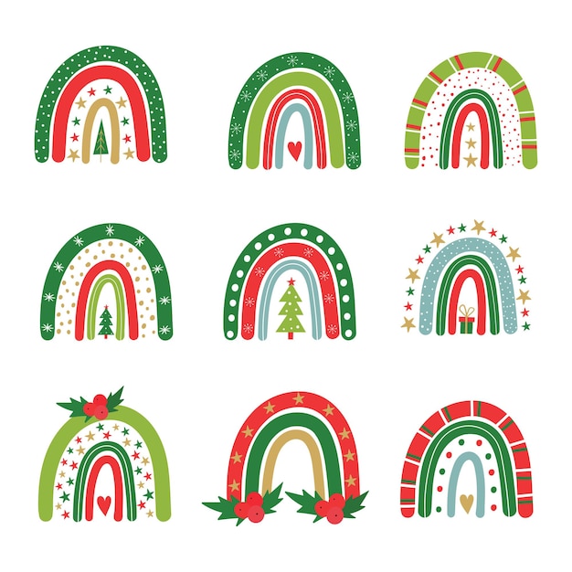 Set of festive rainbows Christmas Rainbow Vector baby illustration New Year and Christmas symbols