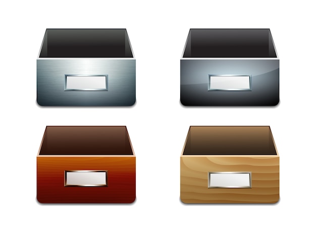 Set of File Cabinets for Documents. Metal and wooden boxes. 