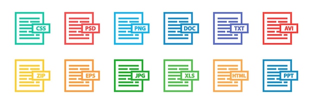 Set Of File format flat icon . Vector Illustration